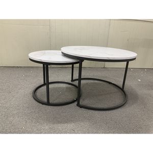 Set di 2 tavolini da caffè impilabili da 27,6 pollici con piano in legno effetto marmo e robusta struttura in metallo, tavolino da salotto e tavolino laterale - Product Image 5
