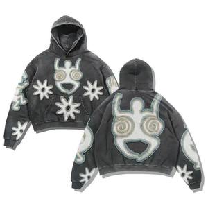 Ensemble de survêtement deux pièces personnalisé grande taille, brodé, délavé à l'acide, avec sweat à capuche et pantalon de jogging, pour l'hiver, coupe oversize - Product Image 1