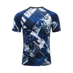Chemise de compression à manches courtes pour homme, imprimé par sublimation, séchage rapide, spandex, polyester, motif bleu et blanc - Product Image 5
