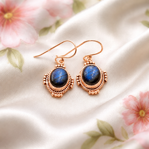 Boucles d'oreilles pendantes en labradorite bleue, argent sterling 925, plaqué or rose et or jaune, bijoux bohèmes faits à la main, cadeau - Product Image 6