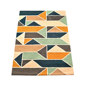 Alfombra de Lana y Viscosa con Diseño Geométrico, Hecha a Mano, Estilo Contemporáneo de Mediados de Siglo, Patrón Abstracto - Product Image 3