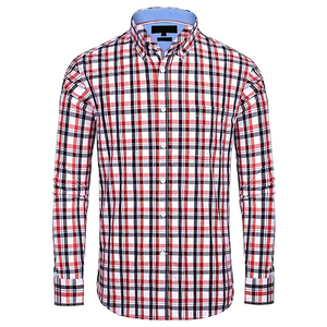 <b>Men's</b> Casual Red <b>Black</b> Plaid Long Sleeve Button Down Collar <b>Shirt</b> <b>Slim</b> <b>Fit</b> Chest Pocket - Product Image 1