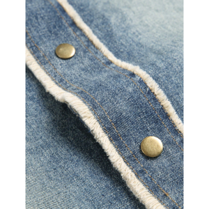 Veste en jean vintage pour homme, à manches longues, séchage rapide, respirante, col montant, boutonnée, détails effilochés, pour l'automne et l'hiver - Product Image 5