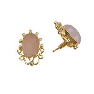Boucles d'oreilles vintage plaquées or avec pierre ovale en quartz rose pour femmes - Product Image 2