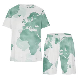 Ensemble décontracté deux pièces pour homme en coton 100% Terry, manches courtes, t-shirt ample et short, pour l'été - Product Image 1