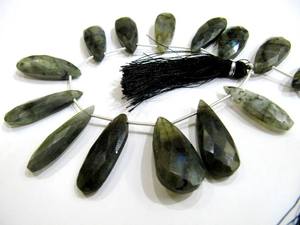 Labradorita natural en forma de pera, facetada, con destellos azules, en forma de briolette, hebra de cuentas de 9 pulgadas de largo. - Product Image 3