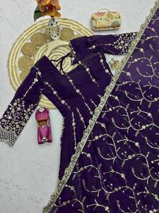 Traje Anarkali Morado Oscuro de Primera Calidad, Estilo Tradicional Indio-Pakistaní, Listo para Usar, Largo hasta el Suelo, Precio de Fábrica OEM - Product Image 4