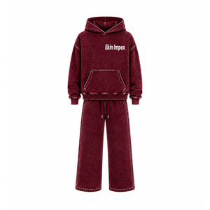 Premium Brown Geometric Textured Hoodie with Kangaroo Pocket & Matching Sweatpants <b>Men</b> Women Unisex Jogger Suit Bulk Order - Product Image 1