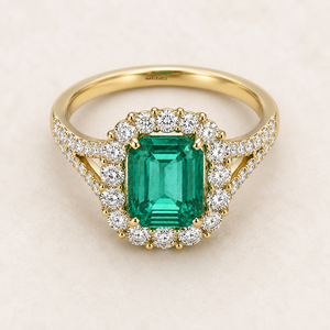 <b>Emerald</b> Cut Green Gemstone Statement <b>Ring</b> with Diamond Accents for Women 10K 14K 18K Gold 925 935 <b>Silver</b> Fine Jewelry - Product Image 2