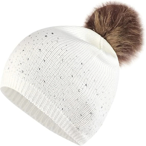 Custom Logo Embroidery Acrylic Winter Casual Knit Rhinestone Beanie <b>Hats</b> High Quality Designer Ribbed Rhinestone Beanies Cap - Product Image 6