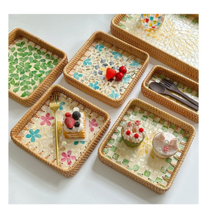 ถาดใส่ของแบบอเนกประสงค์สำหรับโต๊ะกาแฟทันสมัยทนทานทนทานถาดใส่ของทำจากหวายมุกทอมือโมเสก - Product Image 2