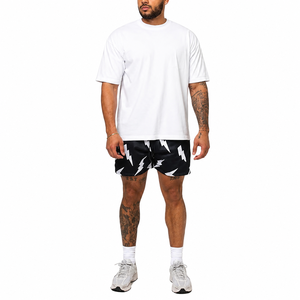 Shorts de bain décontractés pour hommes, noir et blanc, 100 % coton, séchage rapide, respirants, écologiques, taille mi-haute avec cordon de serrage - Product Image 1