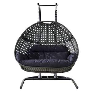Sillón Colgante Tipo Huevo de Mimbre Doble, Resistente a la Intemperie, Color Negro y Gris, para Hogar, Dormitorio, Patio, Balcón, Muebles de Patio Premium - Product Image 4