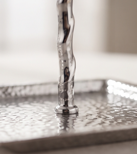 Premium Silver Metal 2 Tier Square Cake Stand with Heart Handle Pedestal Base Hammered Pastry Cupcake Display Tray - Product Image 3