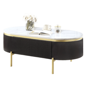 Splendido tavolino da caffè 1 pz con finitura noce scuro, piano in finto marmo bianco e cassetto per soggiorno - Product Image 2