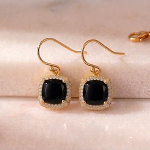 Boucles d'oreilles clous en argent sterling 925 plaqué or 18 carats avec onyx noir et zircon cubique 10 mm pour femme - Product Image 1