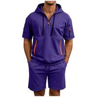 Conjunto de 2 Piezas para Hombre, Top con Capucha y Pantalones Cortos de Verano, 100% Algodón, Tejido de Punto, Transpirable, Cintura Elástica, Ropa Deportiva Informal, Servicio OEM