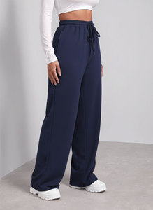 Pantalones de mujer de cintura alta con cordón, bolsillos laterales sueltos, elásticos, 100% poliéster/algodón, forro polar transpirable, control de abdomen, color liso, lavados para verano. - Product Image 4