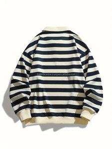 เสื้อโปโลแขนยาวลายทางของผู้ชายสไตล์ลำลองผ้าโพลีเอสเตอร์พอดีตัวปกติถักคอลูกเรือ - Product Image 4