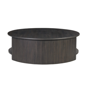 Mesa de Centro Redonda Moderna y Minimalista de Madera de Teca Sólida con Acabado Oscuro y Estante Abierto para Almacenamiento, Elegante para Sala de Estar - Product Image 3
