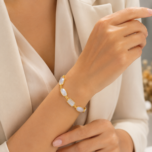 Luxury White Rainbow Moonstone Natural Gemstone Gold-Plated Adjustable <b>Bracelet</b> for special person - Product Image 1