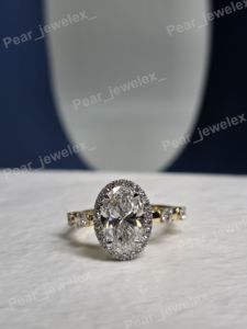 Oval Cut VVS Moissanite Engagement <b>Ring</b> Halo Setting Rhodium Plated 925 Sterling <b>Silver</b> Women Daily Wear - Product Image 3
