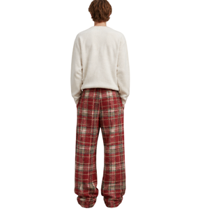 Wide Leg Plaid Pants <b>Men</b> <b>Elastic</b> <b>Waist</b> Drawstring Cotton Casual Autumn <b>Trousers</b> - Product Image 3
