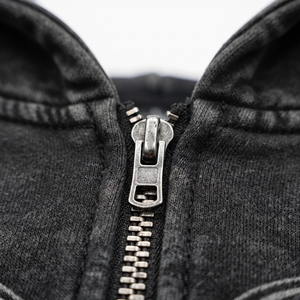 Men's Vintage Washed <b>Graphic</b> <b>Zip</b> <b>Up</b> <b>Hoodie</b> with Embossed Tribal Print Studded Pockets - Product Image 4