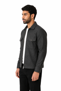 Men's Premium Charcoal Utility Zip <b>Jacket</b> Casual <b>Lightweight</b> Overshirt Modern Minimalist Shirt <b>Jacket</b> Full Zip Front Collared - Product Image 2