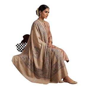 Women's Long <b>Wool</b> Eco-Friendly Shawl Beige Embroidered Red Border Winter <b>Wrap</b> Scarf - Product Image 5