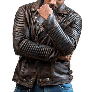 <b>MEN'S</b> PREMIUM VINTAGE <b>LEATHER</b> BIKER <b>JACKET</b> PADDED SLIM FIT MOTORCYCLE FASHION OUTERWEAR ZIP FRONT DISTRESSED DESIGN - Product Image 4