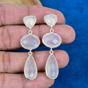 Natural White onyx Pear Shape Gemstone <b>Stud</b> Earring 18k Gold Finish Over 925 Sterling <b>Silver</b> Finish - Product Image 2