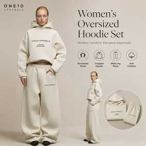 ชุดฮู้ดดี้โอเวอร์ไซส์สำหรับผู้หญิง ONETEN APPARELS รุ่นฤดูหนาว สีลาเวนเดอร์ ผ้าฟลีซ ระบายอากาศได้ดี ชุดลำลองสปอร์ตแวร์ 3 ชิ้น กางเกงขาสั้นทรงสกินนี่ - Product Image 1