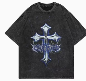 T-shirt en coton noir surdimensionné avec impression photo, style streetwear, manches courtes, col rond pour homme - Product Image 4