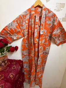 Peignoir Kimono de Luxe Unisexe en Coton Floral avec Col en V et Cordon de Serrage, Respirant, Léger et Imprimé pour Femme, Idéal Spa - Product Image 2