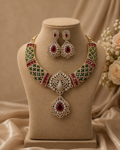 Parure Collier et Boucles d'Oreilles Polki de Créateur Victorien, Faite à la Main, en Laiton Plaqué Or Antique, Haute Qualité, Cadeau de Mariage, Fiançailles, Fête - Product Image 1