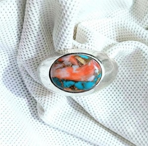 Bague pour homme en coquille d'huître barbelée naturelle, argent sterling 925, faite à la main, avec pierres précieuses, bijoux de luxe, vente en gros - Product Image 1