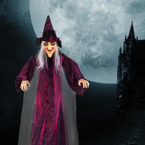 70in strega appesa Halloween decoro tocco sonoro attivato strega parlante occhi rossi luminosi animati oggetti di scena per interni all'aperto per feste - Product Image 2