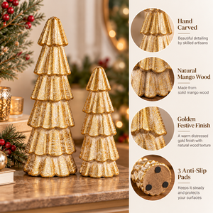 Juego de 2 centros de mesa de madera para árbol de Navidad, decoración para fiestas y cenas, tallados a mano, precio de oferta, personalizados en dorado - Product Image 2