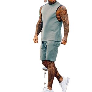 Ensemble décontracté d'été 2 pièces pour homme en tissu éponge : débardeur sans manches et short respirant à séchage rapide pour le sport, le fitness et la plage – Personnalisable - Product Image 2