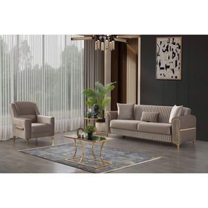 Sedia contemporanea in velluto imbottita melodia moderna da salotto con legno e ferro in Taupe - Product Image 5