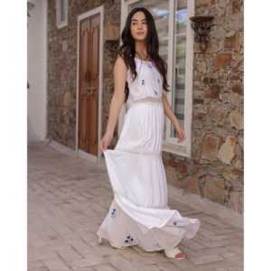 Vestido Glory Blanco Floral Pintado a Mano, Sin Tirantes, Corte A, Tejido Transpirable, Talla XS, Ropa Casual con Cintura Natural - Product Image 6