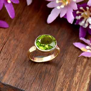 Natural <b>Peridot</b> Round Shape Gemstone Statement <b>Ring</b> 18K Plated Vermeil Sterling Silver Fashion August Birthstone Fine <b>Ring</b> - Product Image 1