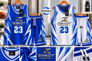 Vente en gros directe ZIAKOT INDUSTRY Ensemble de maillots de basket-ball personnalisés blancs réversibles double face par sublimation - Product Image 1