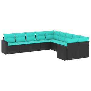 Ensemble de canapés de patio en polyrotin noir, 10 pièces, avec coussins, meubles d'extérieur élégants - Product Image 2