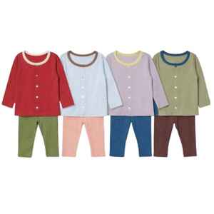JALBEBE Set Unisex per Neonati Tutte le Stagioni, 2 Pezzi, Manica Lunga, 95% Cotone Poliuretano, Top e Pantaloni, Abbigliamento da Casa a Costine Tinta Unita - Product Image 1