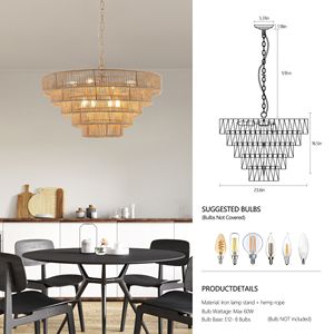 Lustre moderne de style bohème de 24 pouces à 5 couches en corde de chanvre tressée, élégante suspension lumineuse à 5 niveaux W1340P155977/L1019 - Product Image 6