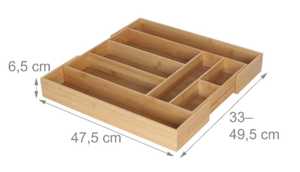 Organisateur de tiroir de cuisine extensible en bambou, plateau à couverts réglable, support de rangement rectangulaire pour ustensiles - Product Image 2