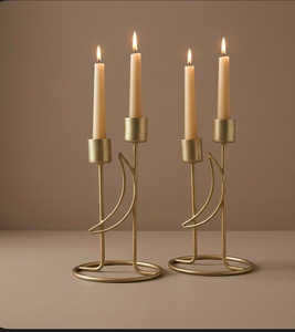 Elegant Iron Double Candle Holder Set of 2 <b>Gold</b> Metal Decorative Stand for Wedding Centerpiece and Home Decor - Product Image 1