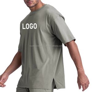 Camisetas de hombre con logotipo personalizado, camisetas de algodón de peso pesado de alta calidad de color sólido para gimnasio, camisetas personalizadas de cuello redondo de moda de gran tamaño - Product Image 2